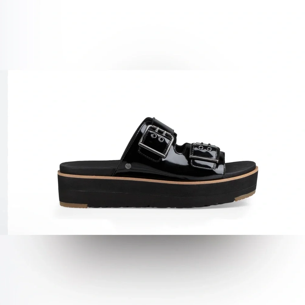 UGG Cammie Black Patient Leather platform Sandals Women’s Size 8.5 - Picture 2 of 8